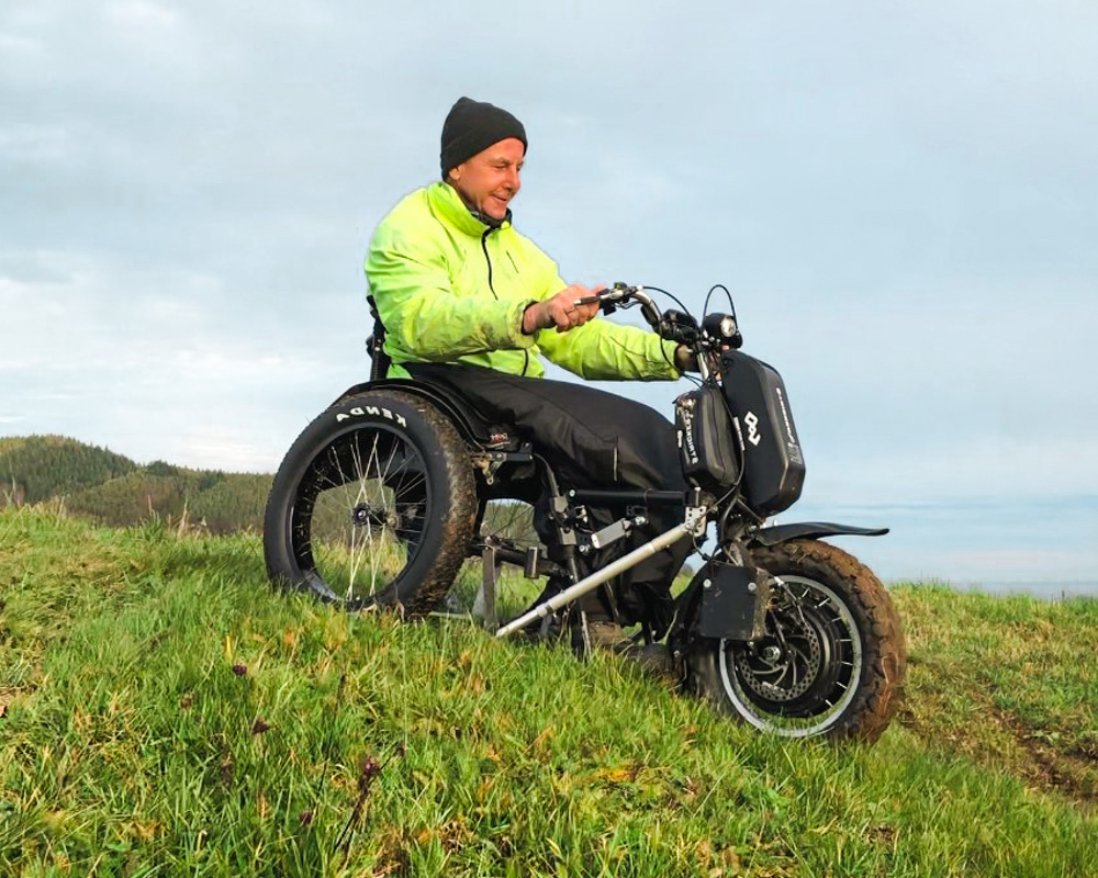 A sales representative on an adventurous crossbike test ride.